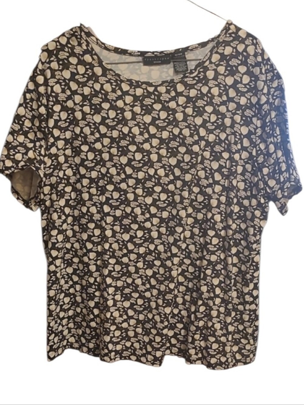 Apostrophe Black Short Sleeve Top with Cream Floral Print